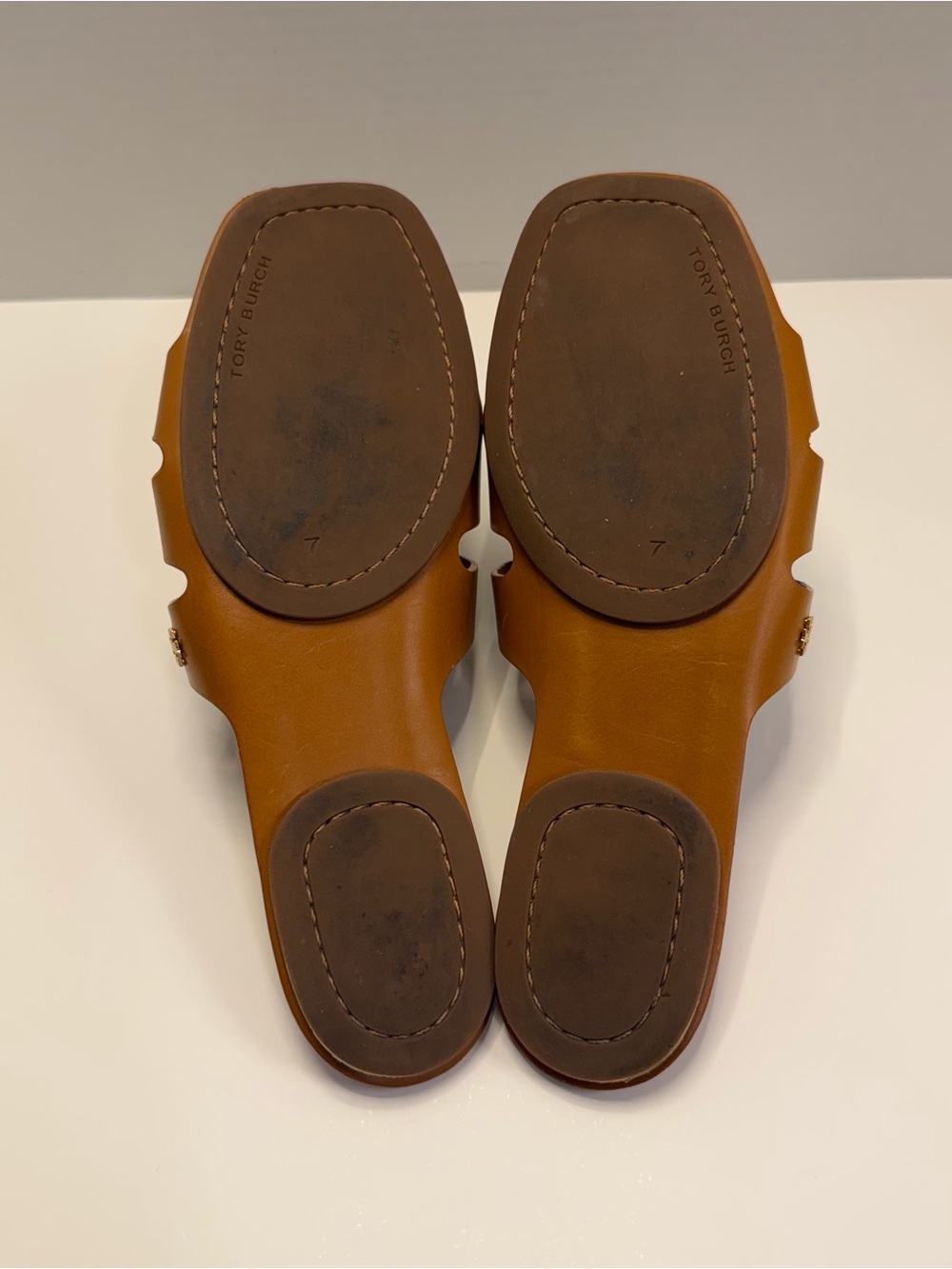 Tory Burch Multi Strap Slide Sandals Leather Blue White Brown Size 7 - Picture 9 of 13